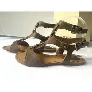 Diesel leather strap ankle safari Hippo sandals khaki size US 3